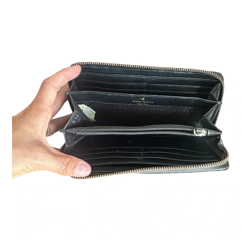 Kate Spade Black Pebbled Leather Laser Cut Continental Wallet‎